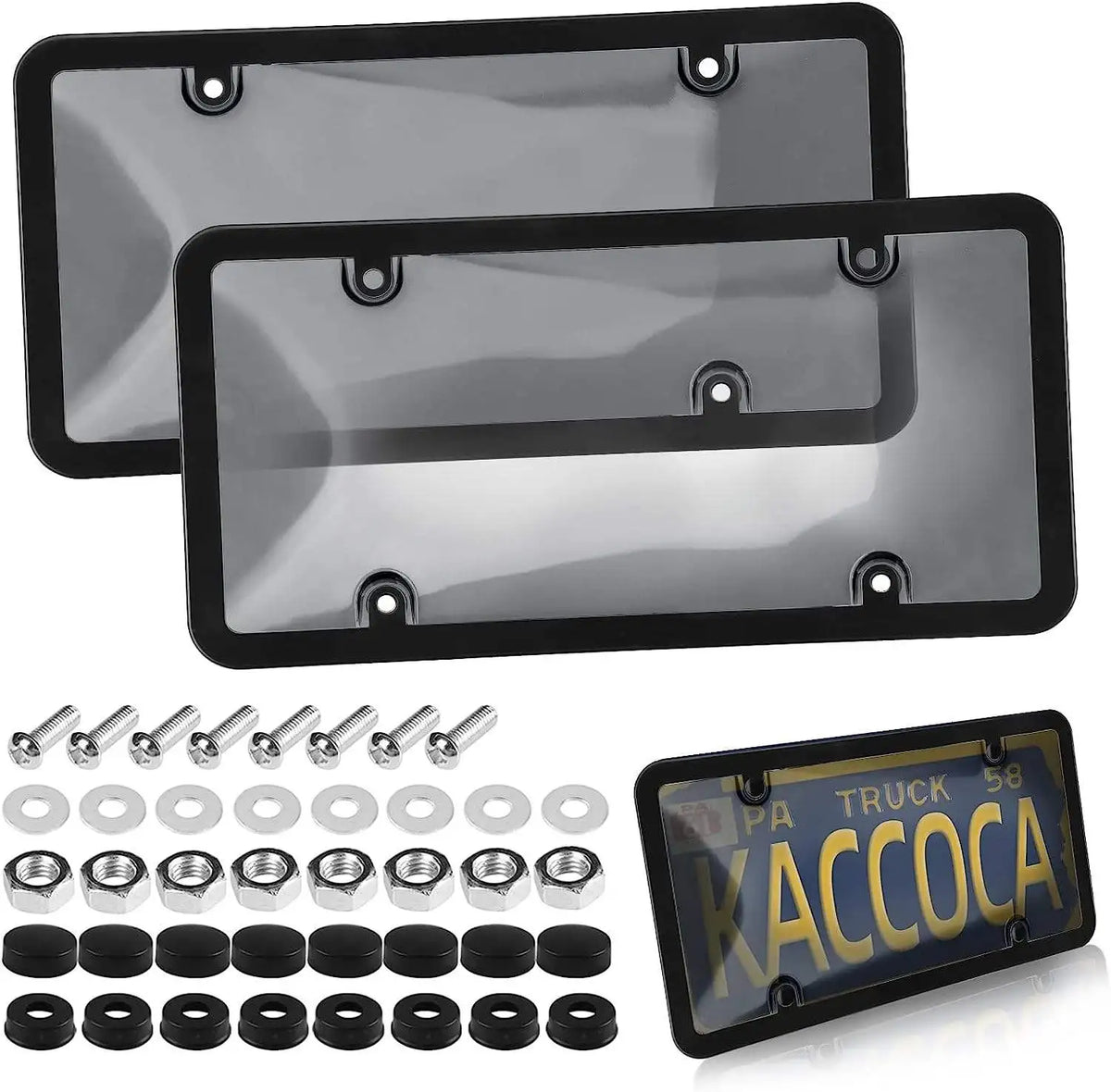 Durable License Plate Frame with Screw Cap Kit