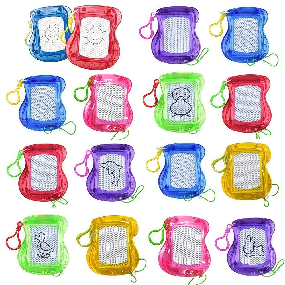 A collection of colorful mini magnetic drawing boards shaped like a hand, available in blue, pink, purple, and yellow.