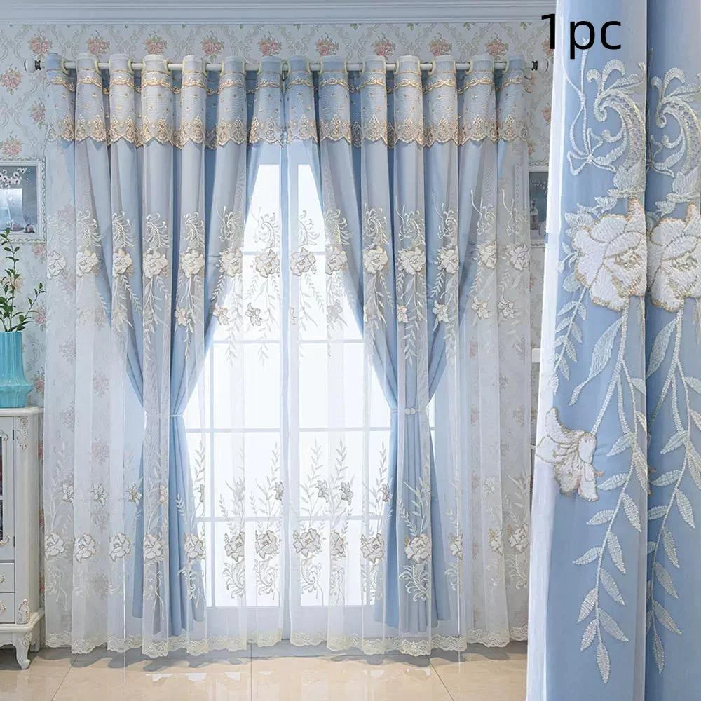 Double Layer Sheer and Blackout Curtain with Elegant Embroidery