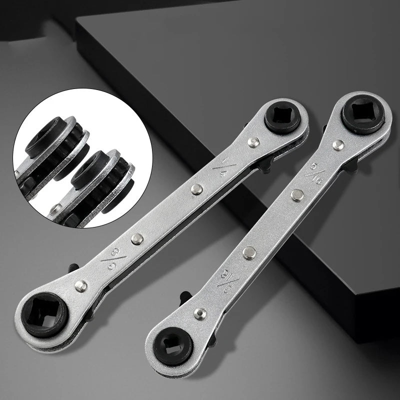 Double-Ended Ratchet Wrench for Refrigeration Valves – 4 Size Options