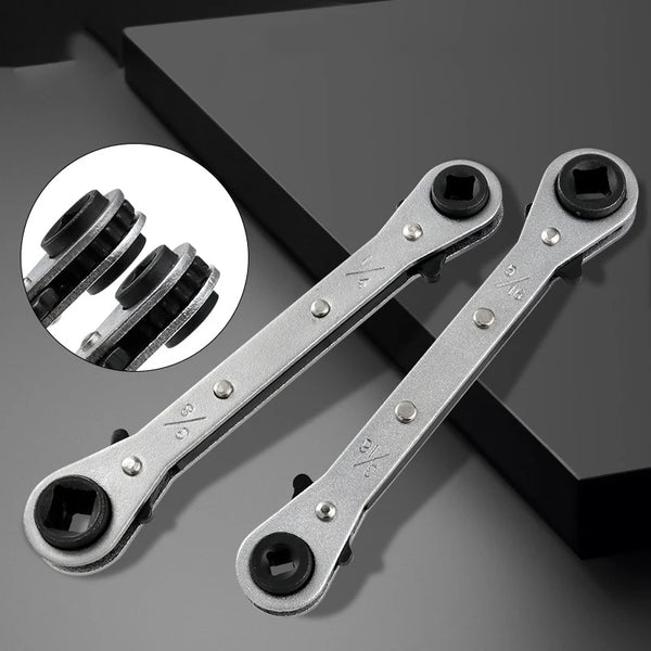 Double-Ended Ratchet Wrench for Refrigeration Valves – 4 Size Options