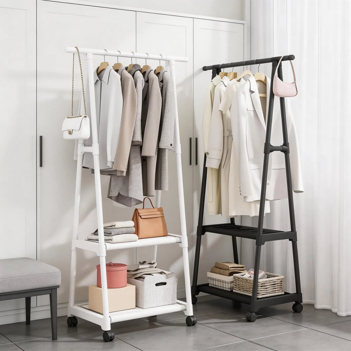 Space-Saving Multi-Use Coat Rack with Storage Shelf