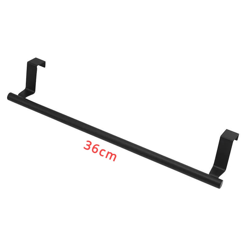 Black punch-free over-cabinet towel rack with a 36cm length and mounting brackets