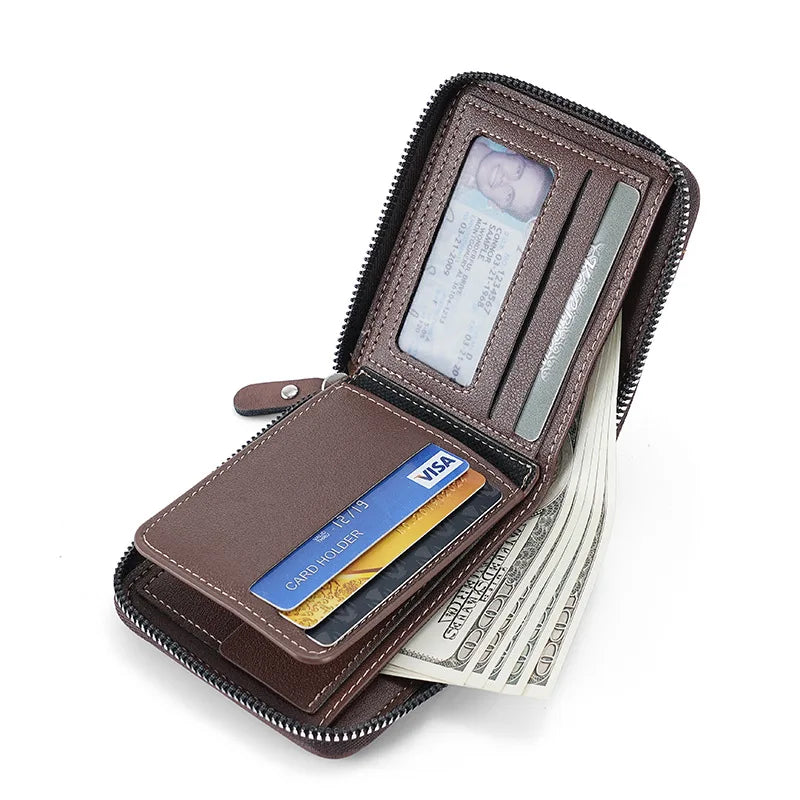 Men's Vintage PU Leather Wallet with Woven Tape Accent
