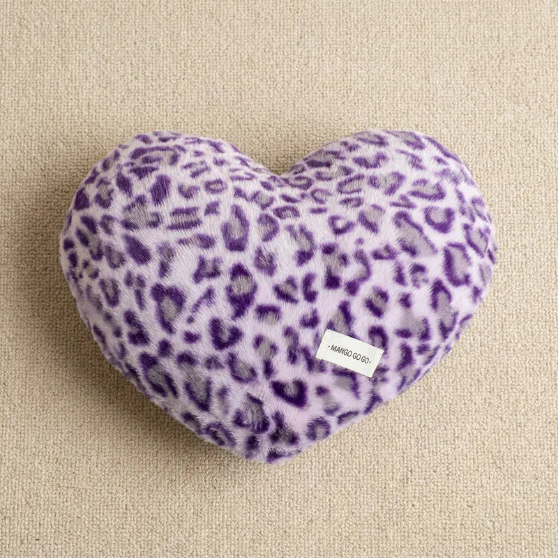 Leopard Print Heart-Shaped Plush Cushion