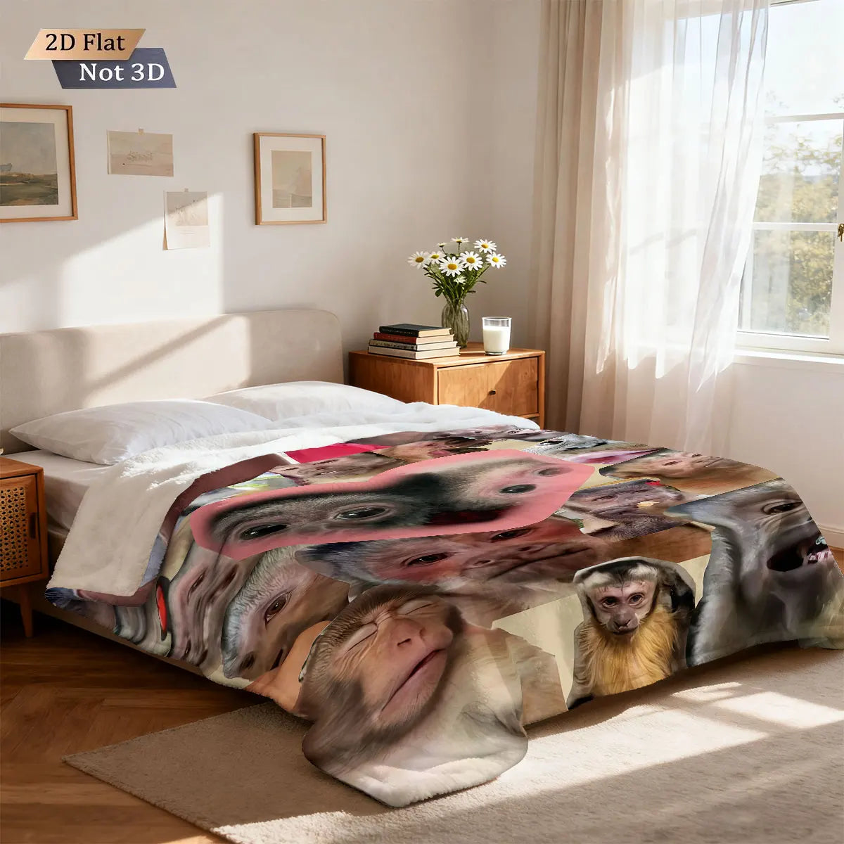 Funny Monkey Print Flannel Blanket – Soft & Cozy Throw