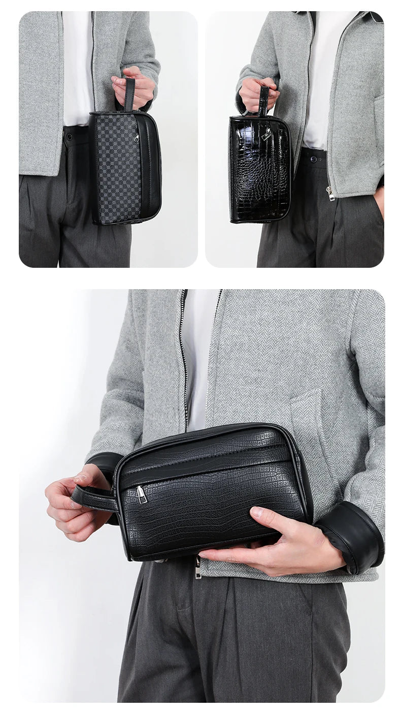 Vintage Leather Men's Clutch Bag with Detachable Waist Strap