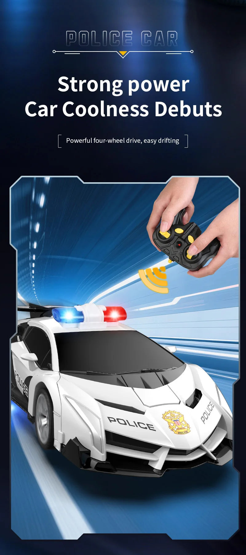 1:18 Scale RC Stunt Car with 360° Spin, LED Lights & One-Button Transformation