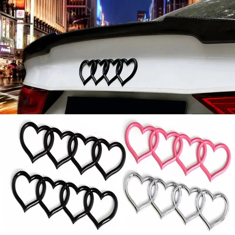 Heart Chain Car Decal – 3D Chrome Emblem for Truck, SUV & Sedan Trunk