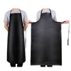A black PU leather waterproof apron shown being worn by a person.