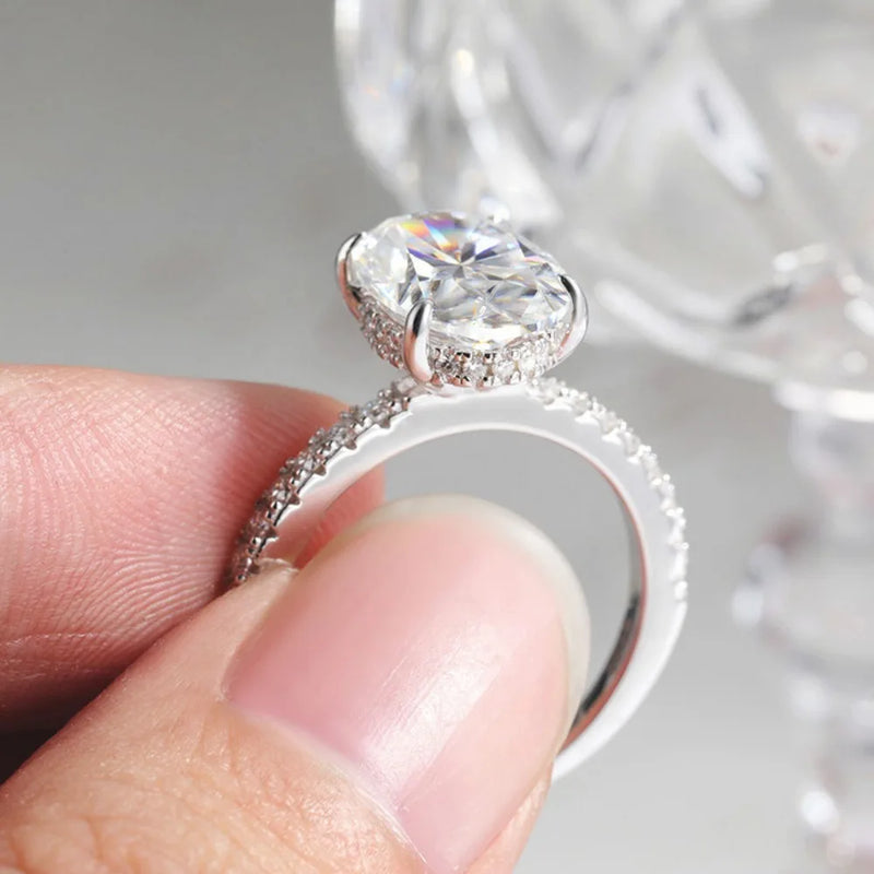 4.5ct Oval Moissanite Engagement Ring with Hidden Halo