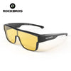 A pair of black Rockbros polarized sunglasses with yellow lenses shown against a white background.