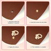 A four-step guide showing how to install metal bag and phone case hardware using screws.