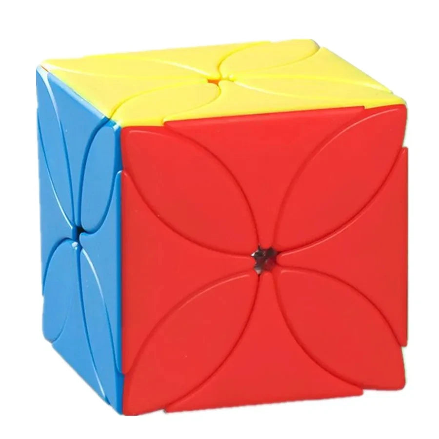 A colorful cube puzzle with yellow, blue, and red faces.