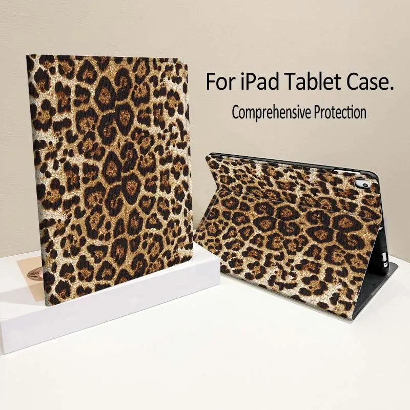 Leopard Print iPad Case – Premium Faux Leather Protective Cover