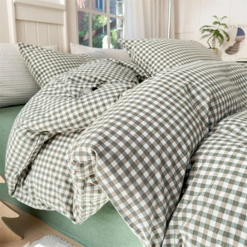 Green Plaid 3-Piece Duvet Cover Set