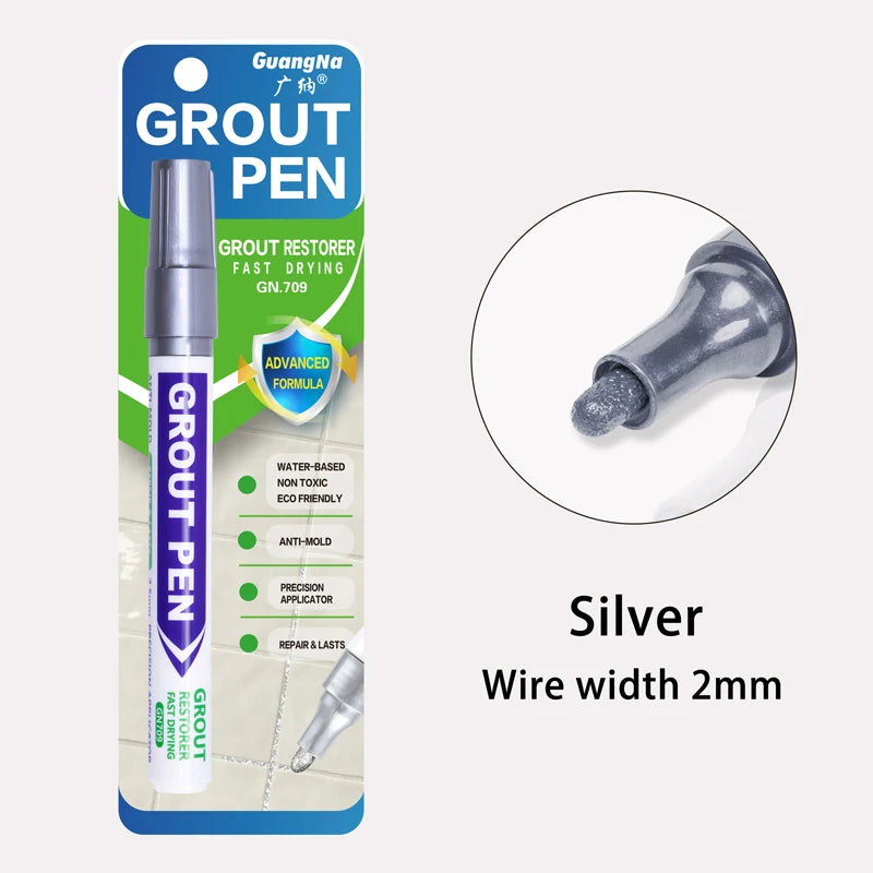 Silver grout pen with 2mm wire width for fast drying grout restoration