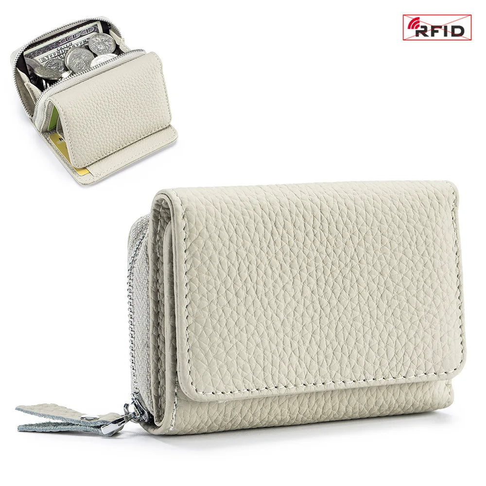 Genuine Leather Mini RFID Wallet for Women
