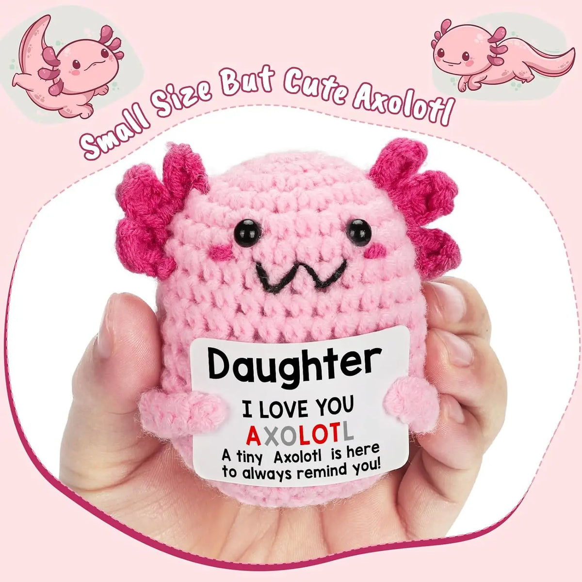 Handmade Crochet Axolotl Doll with Positive Energy Card