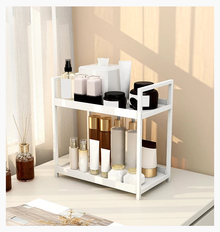2-Tier Metal Desktop Organizer Rack for Cosmetics, Office Supplies & Bathroom Essentials