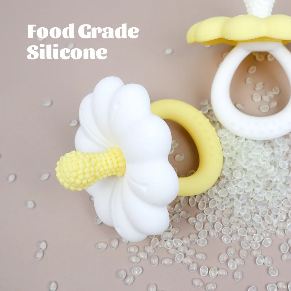 Flower-Shaped Silicone Baby Teether with Easy-Grasp Handle