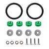 Kit of black rings and various metal fasteners for an aluminum quick release bumper.
