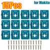 Set of 15 blue wall-mount battery holders and screws for Makita power tools