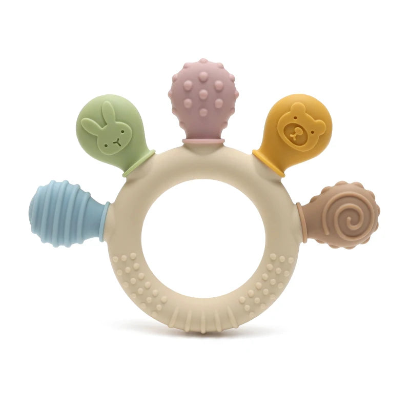 Silicone Baby Teether Ring with Sensory Beads