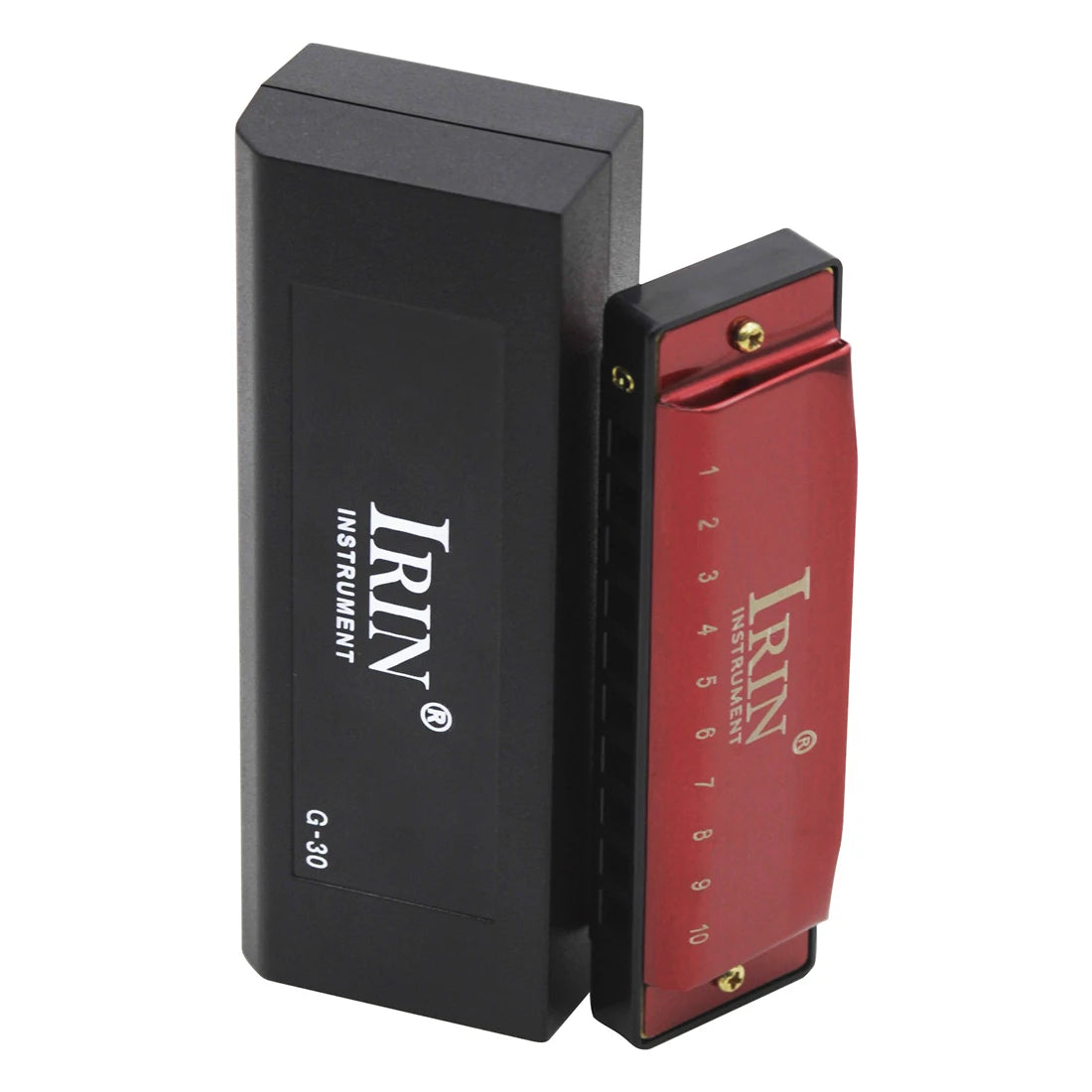 Black protective case for an IRIN G-30 harmonica instrument.
