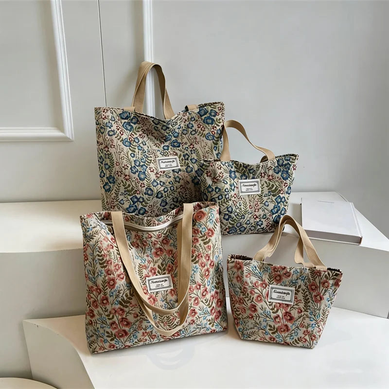 Floral Embroidery Canvas Tote Bag