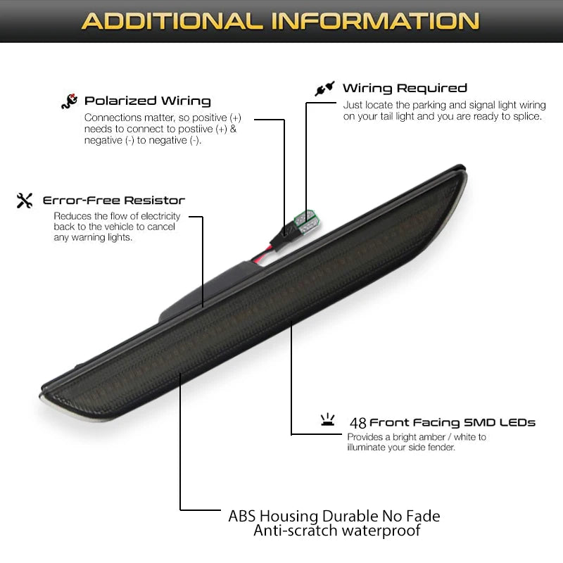 A black LED rear side marker light assembly with an ABS housing and error-free resistor.