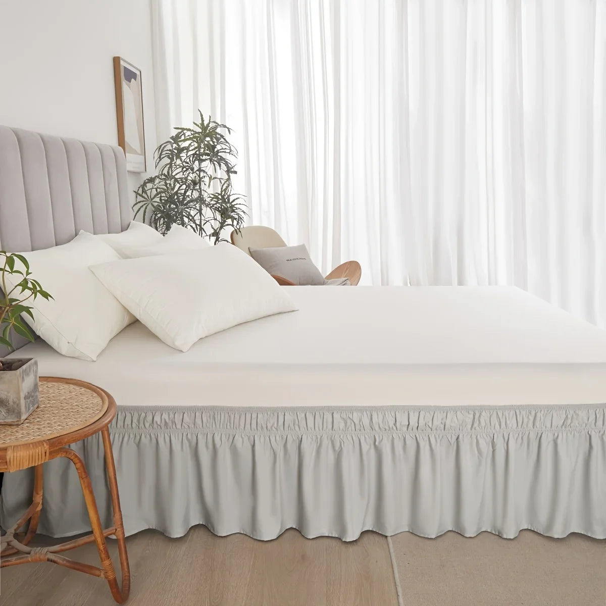 Adjustable Elastic Bed Skirt with Ruffle Trim