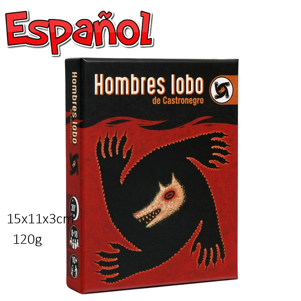 Box of Spanish edition Hombre lobo cards featuring a black silhouette of a wolf