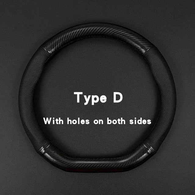 Carbon Fiber Leather Steering Wheel Cover with Anti-Slip Grip