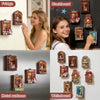 A collection of DIY book nook fridge magnets and a blackboard with various decorative items.
