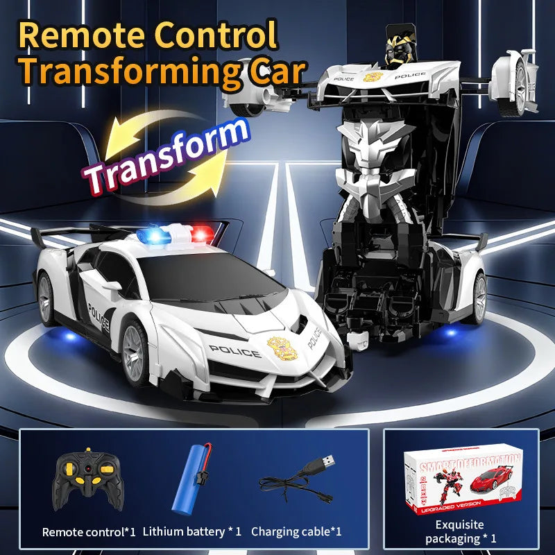 1:18 Scale RC Stunt Car with 360° Spin, LED Lights & One-Button Transformation
