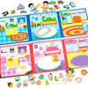 A colorful magnetic dress-up quiet book for kids featuring various animal and character figures.