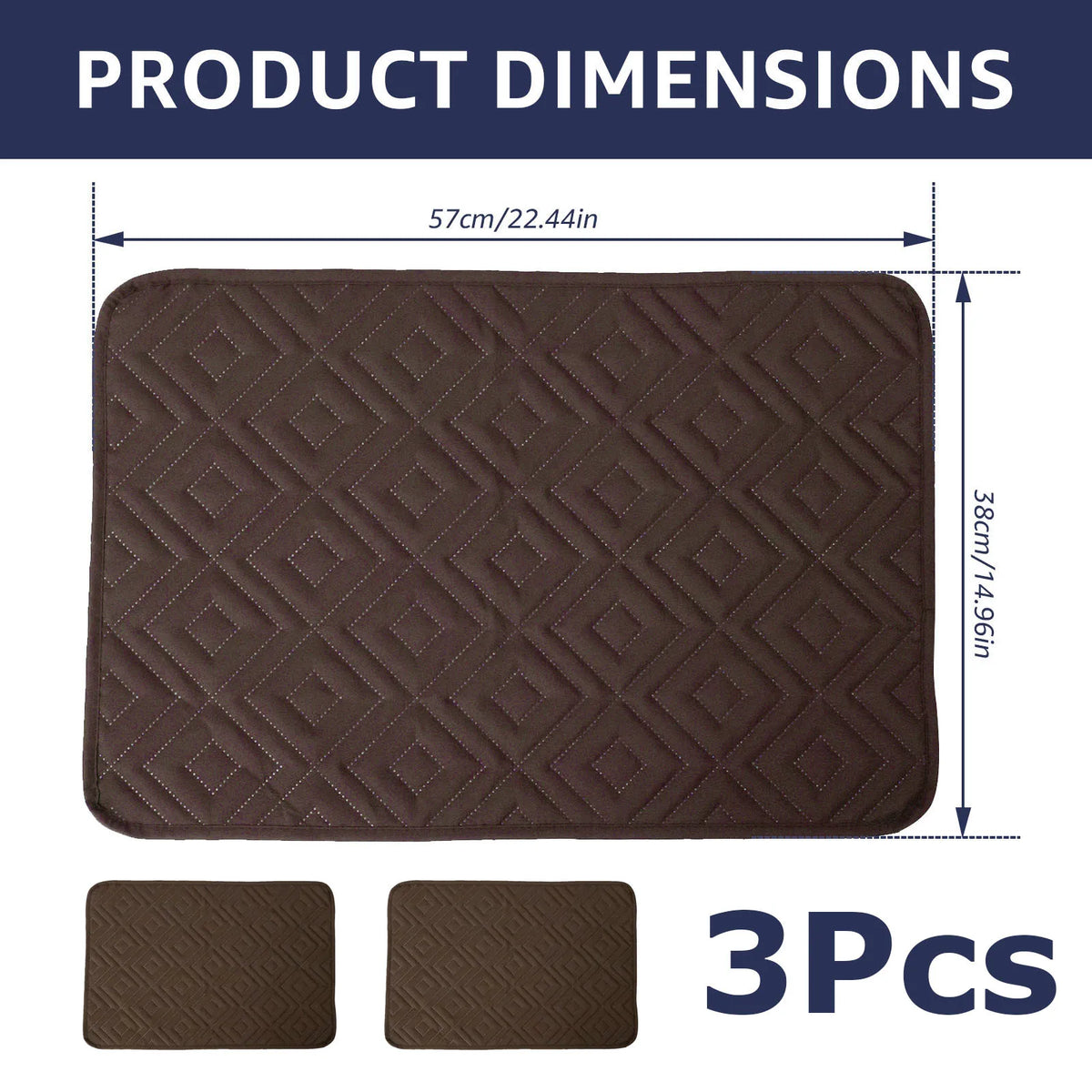 Three brown quilted headrest protector covers with dimensions 57cm by 38cm