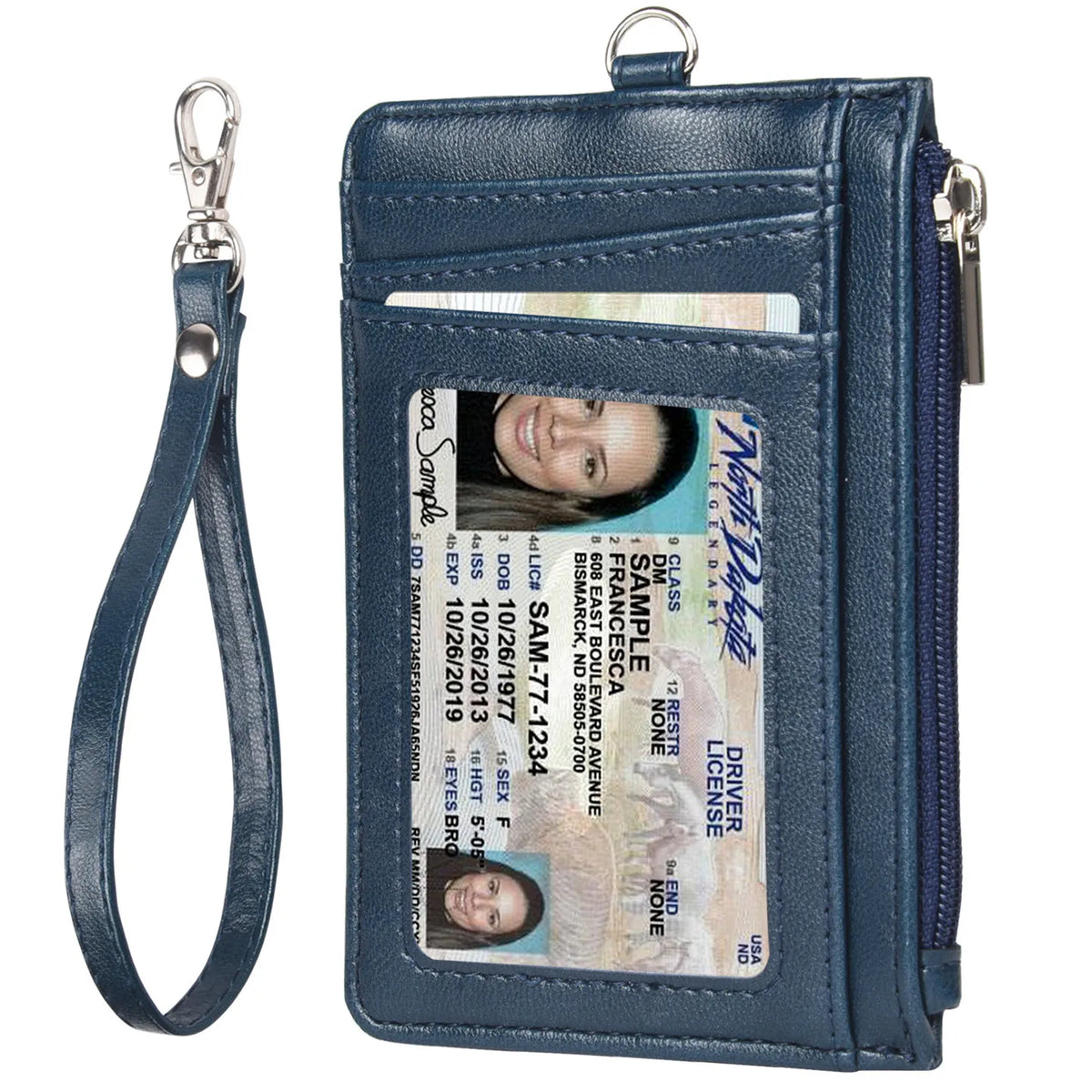 Premium PU Leather Badge Holder with Zipper and Lanyard