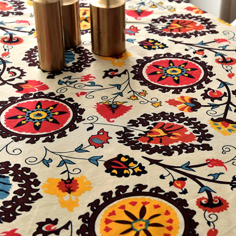 Bohemian Cotton Linen Fabric with Vintage Ethnic Print