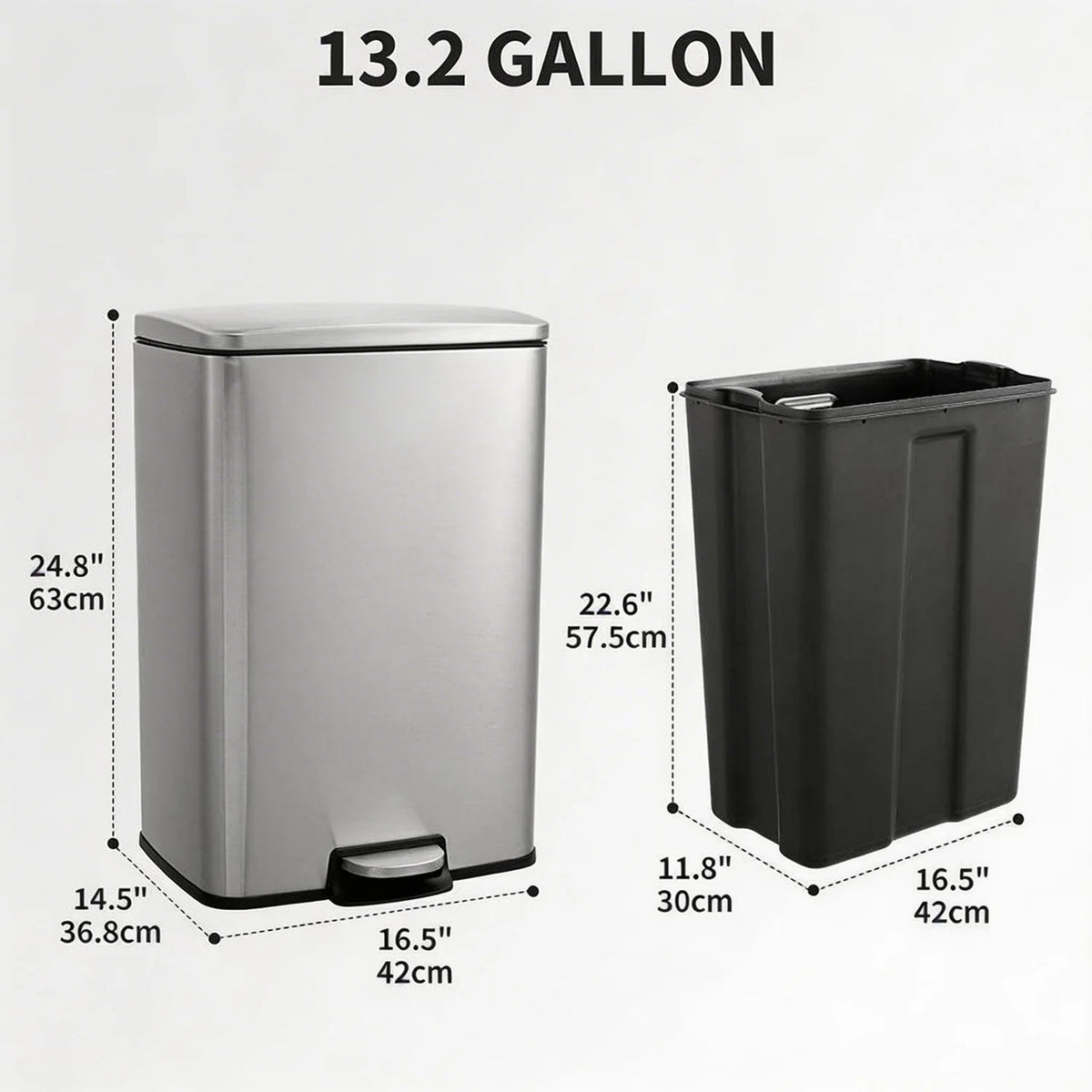 Stainless Steel 13-Gallon Pedal Trash Can with Removable Liner