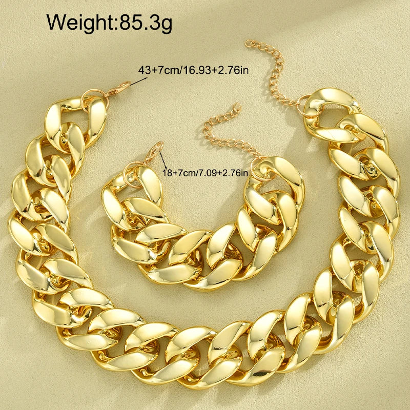 Gold-Plated Cuban Chain Necklace & Bracelet Set