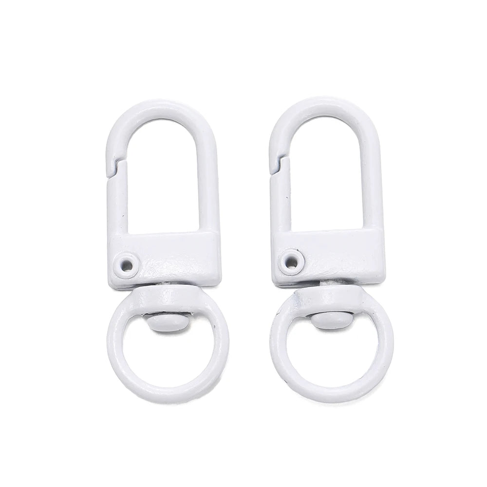 A pair of white alloy lobster clasp hooks for DIY jewelry making