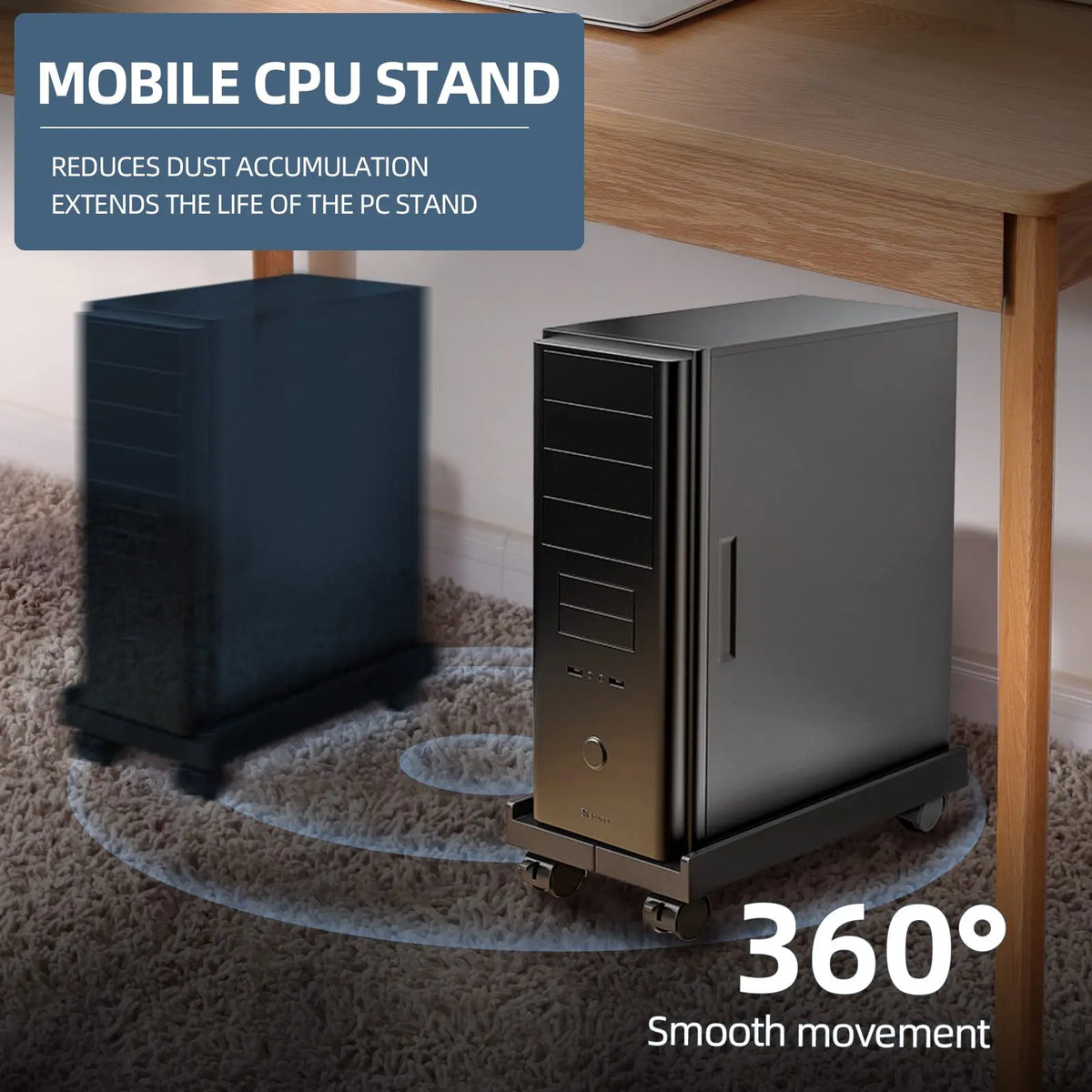 Adjustable Mobile CPU Tower Stand with Wheels