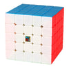 A white and red stickerless speed cube with a blue frame, shown from the top angle.