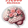 A pink illustration of a human brain with floral accents, used as a nurse badge charm design.