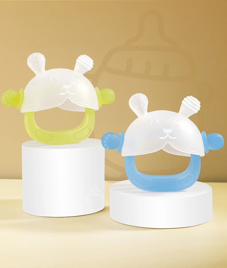 Bunny-Shaped Silicone Teether with Full-Hand Grip for Babies