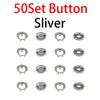 A collection of 50 set silver button slivers for clothes and DIY projects.