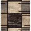 A rectangular floor mat featuring a modern checkered pattern in shades of gray, beige, and dark brown.
