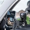A 360 degree suction cup phone mount is shown installed on a car windshield, ready for use.